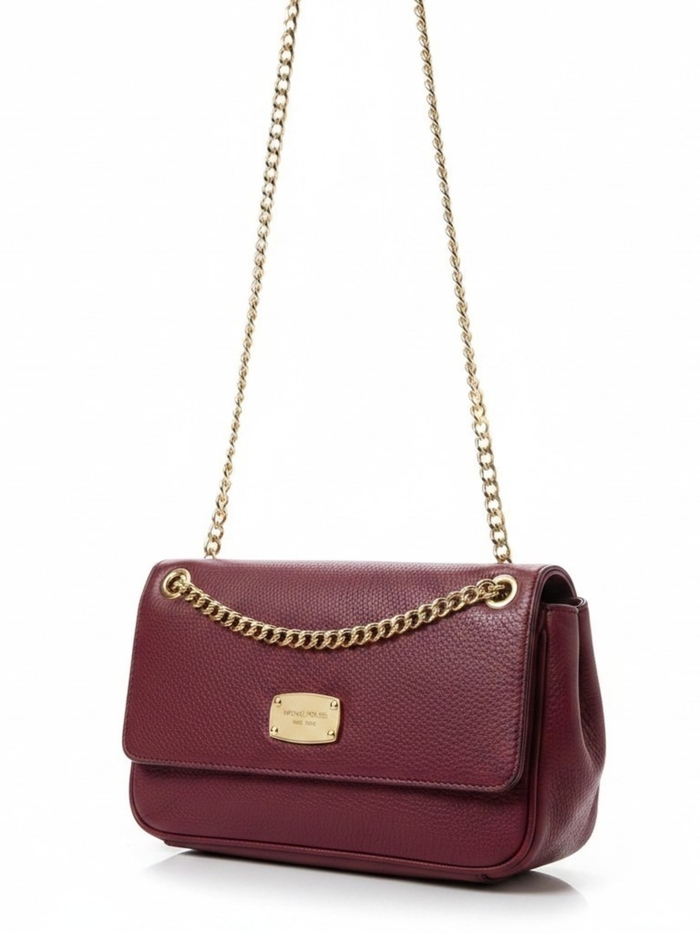 Michael Kors Burgundy Pebbled Leather Shoulder Bag with Gold Chain